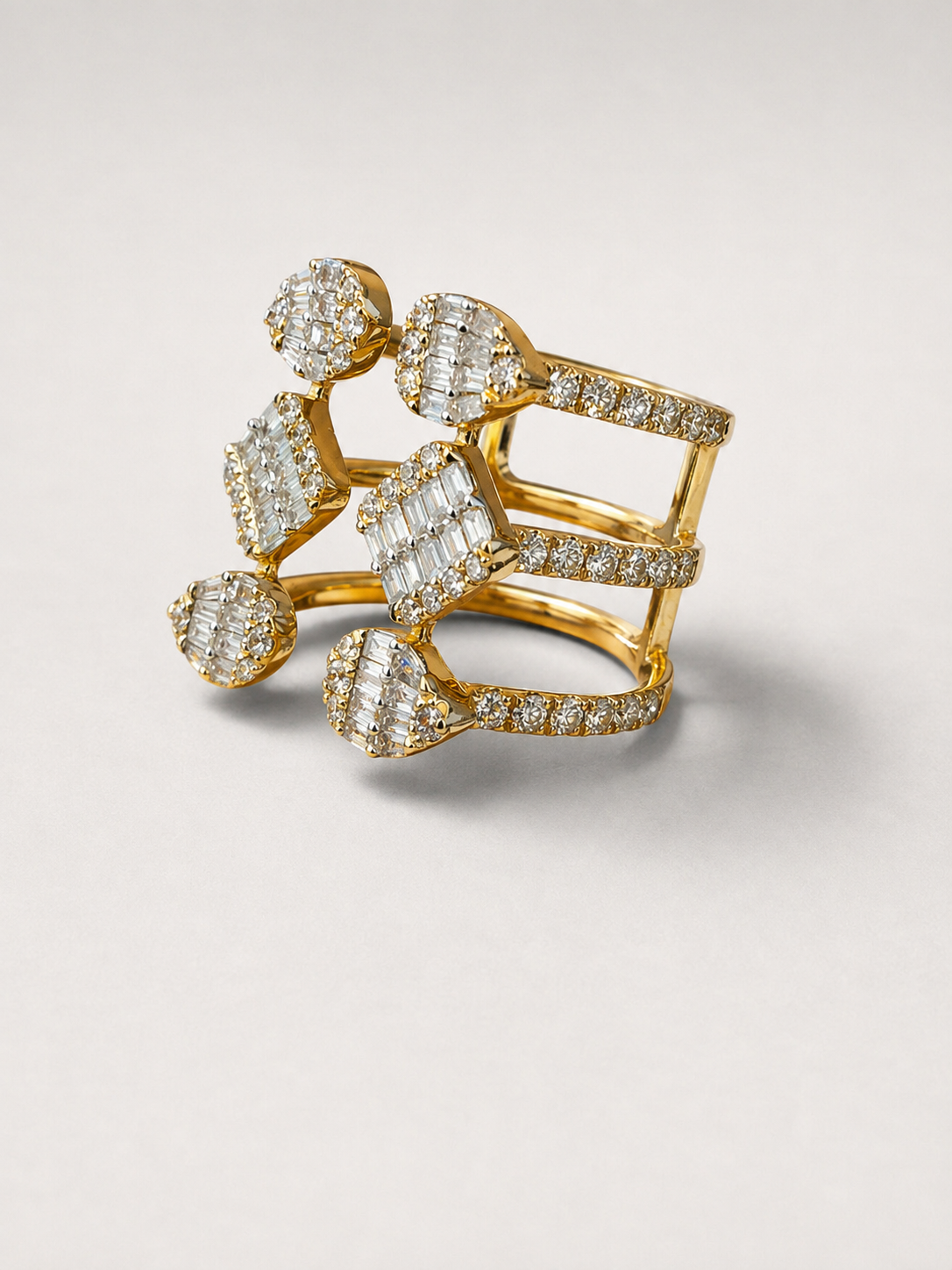 1.00 CT Baguette Diamond Multi-Station Statement Ring in 14K Yellow Gold