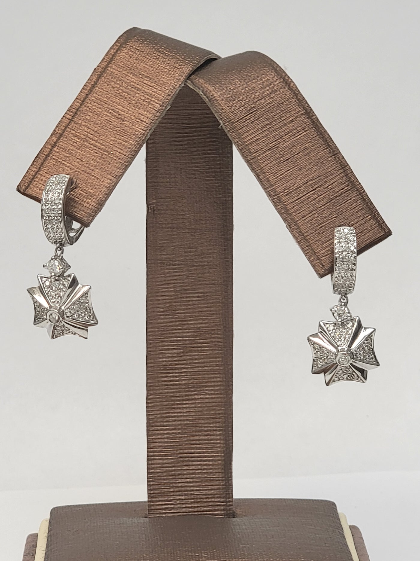 Diamond baguette tennis necklace on display
