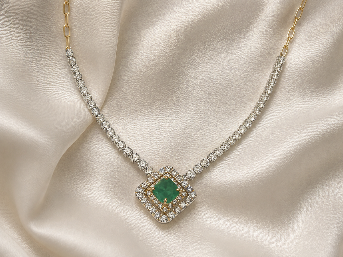 2.75 CT Natural Diamond & 0.65 CT Emerald Two-Tone Necklace