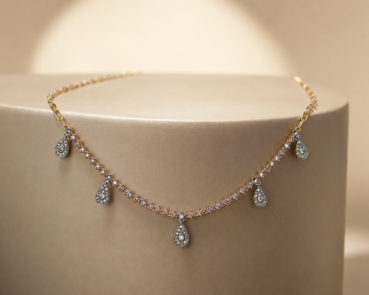 3.00 CT Three-Tone Diamond Drop Tennis Necklace in 14K & 18K Gold