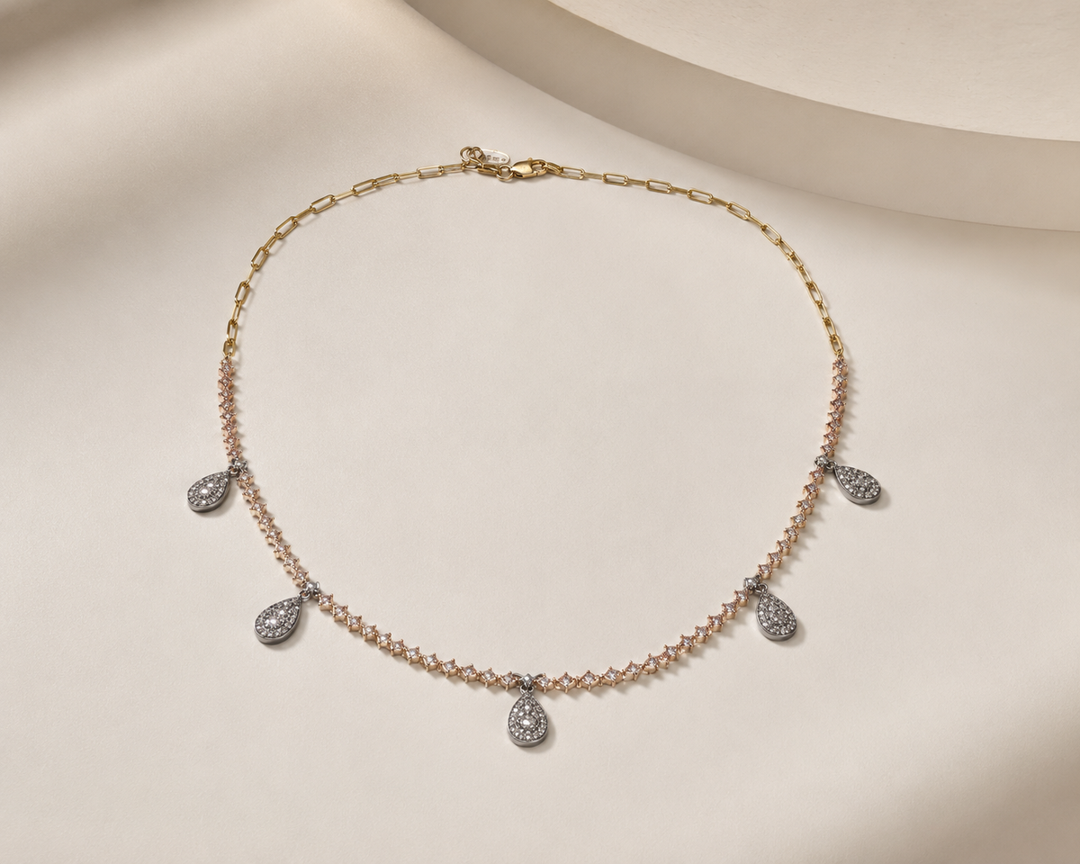 3.00 CT Three-Tone Diamond Drop Tennis Necklace in 14K & 18K Gold