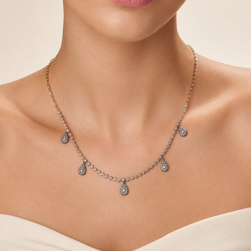 3.00 CT Three-Tone Diamond Drop Tennis Necklace in 14K & 18K Gold