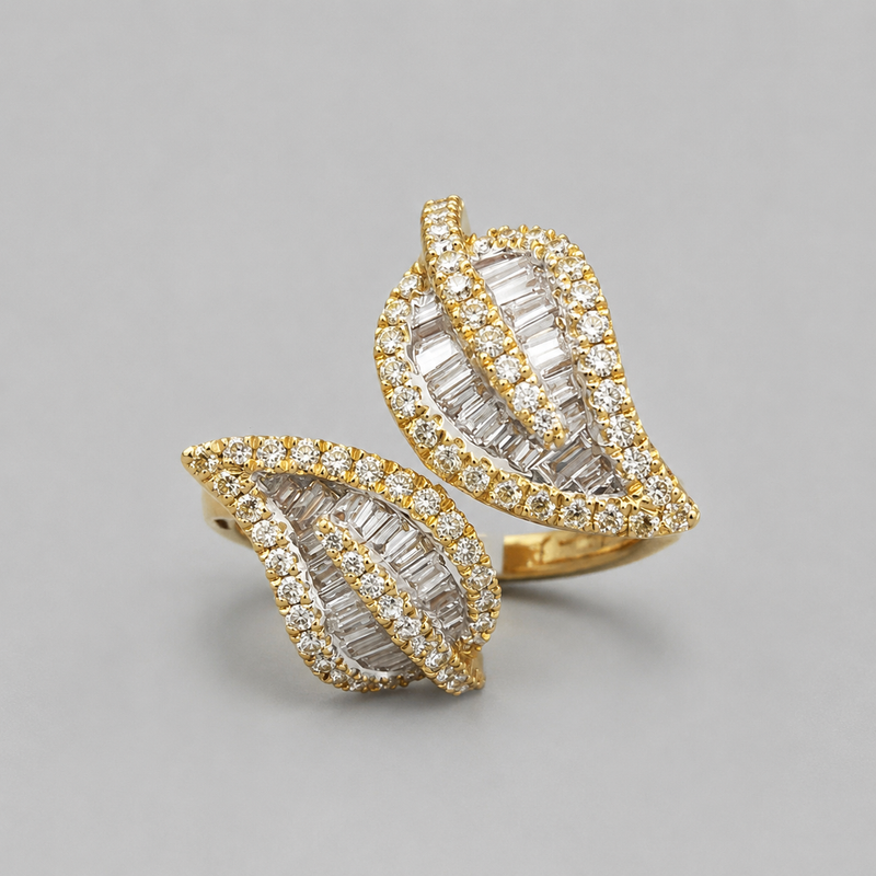 0.75 CTW Diamond Bypass Leaf Ring in 14K Yellow Gold