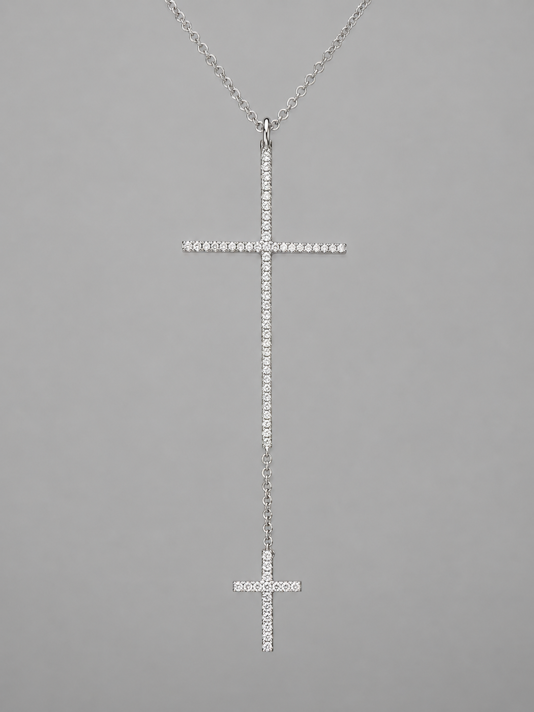 0.80 CT Diamond Double Cross Necklace in 14K White Gold