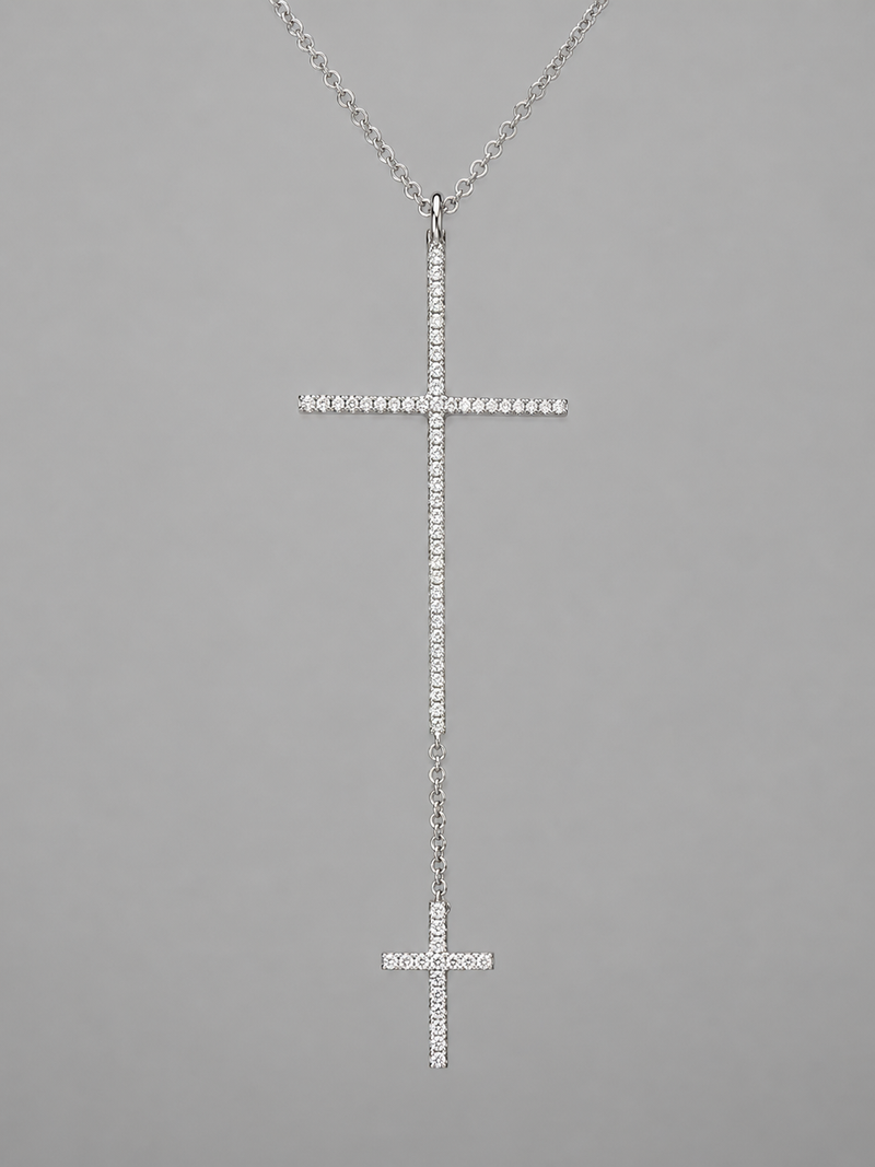 0.80 CT Diamond Double Cross Necklace in 14K White Gold