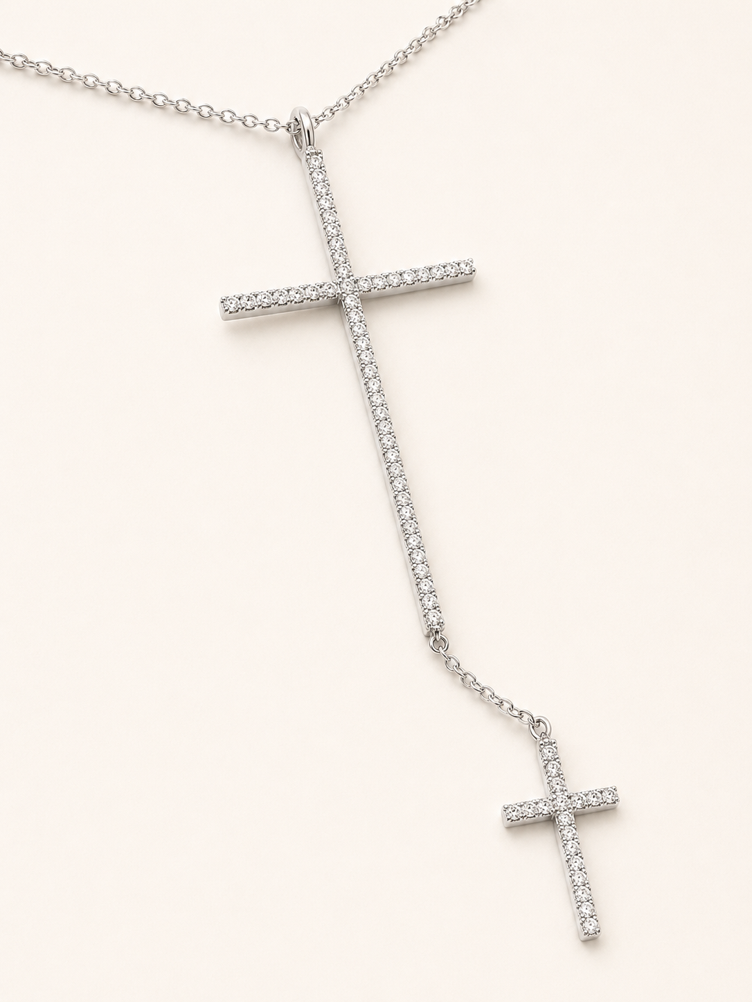 0.80 CT Diamond Double Cross Necklace in 14K White Gold
