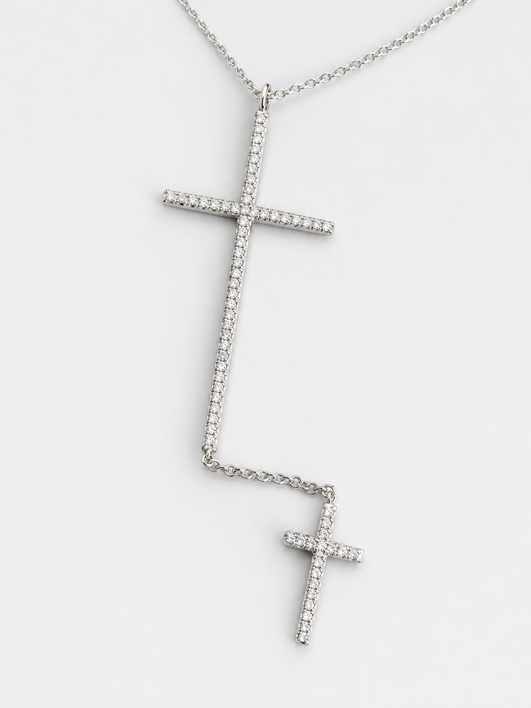 0.80 CT Diamond Double Cross Necklace in 14K White Gold