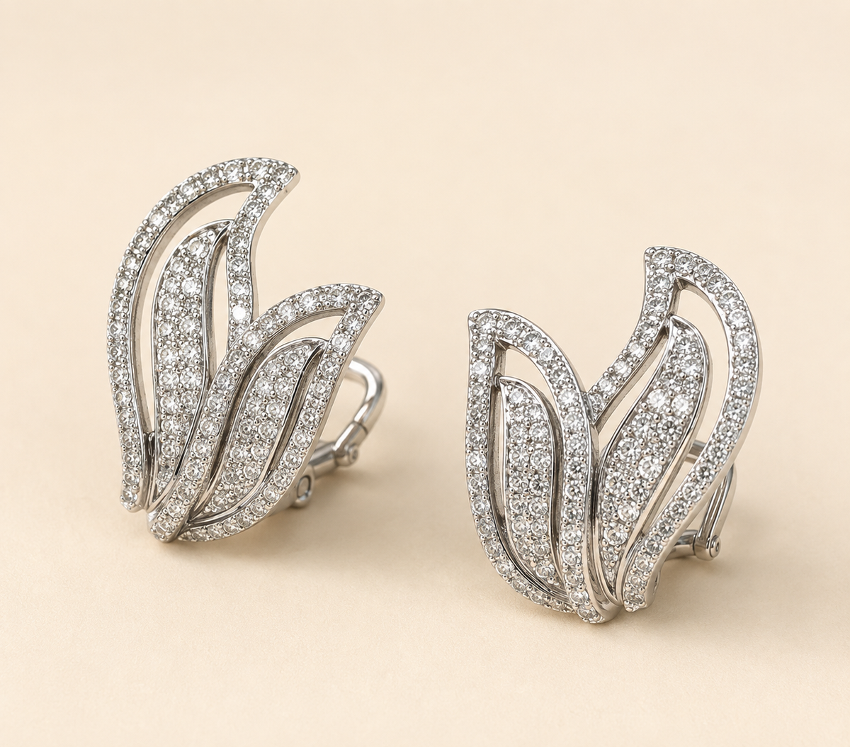 0.60 CT Diamond Leaf Earrings in 14K White Gold