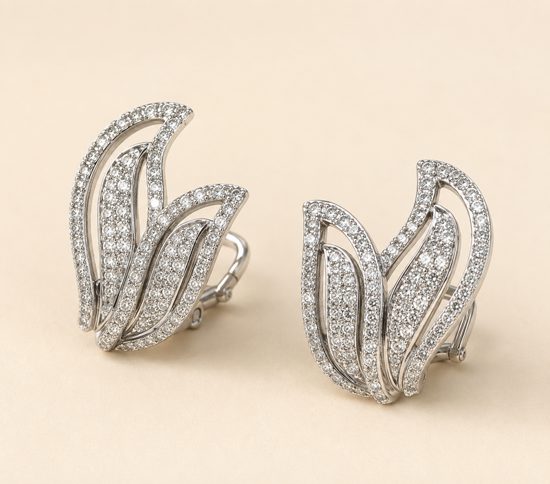 0.60 CT Diamond Leaf Earrings in 14K White Gold