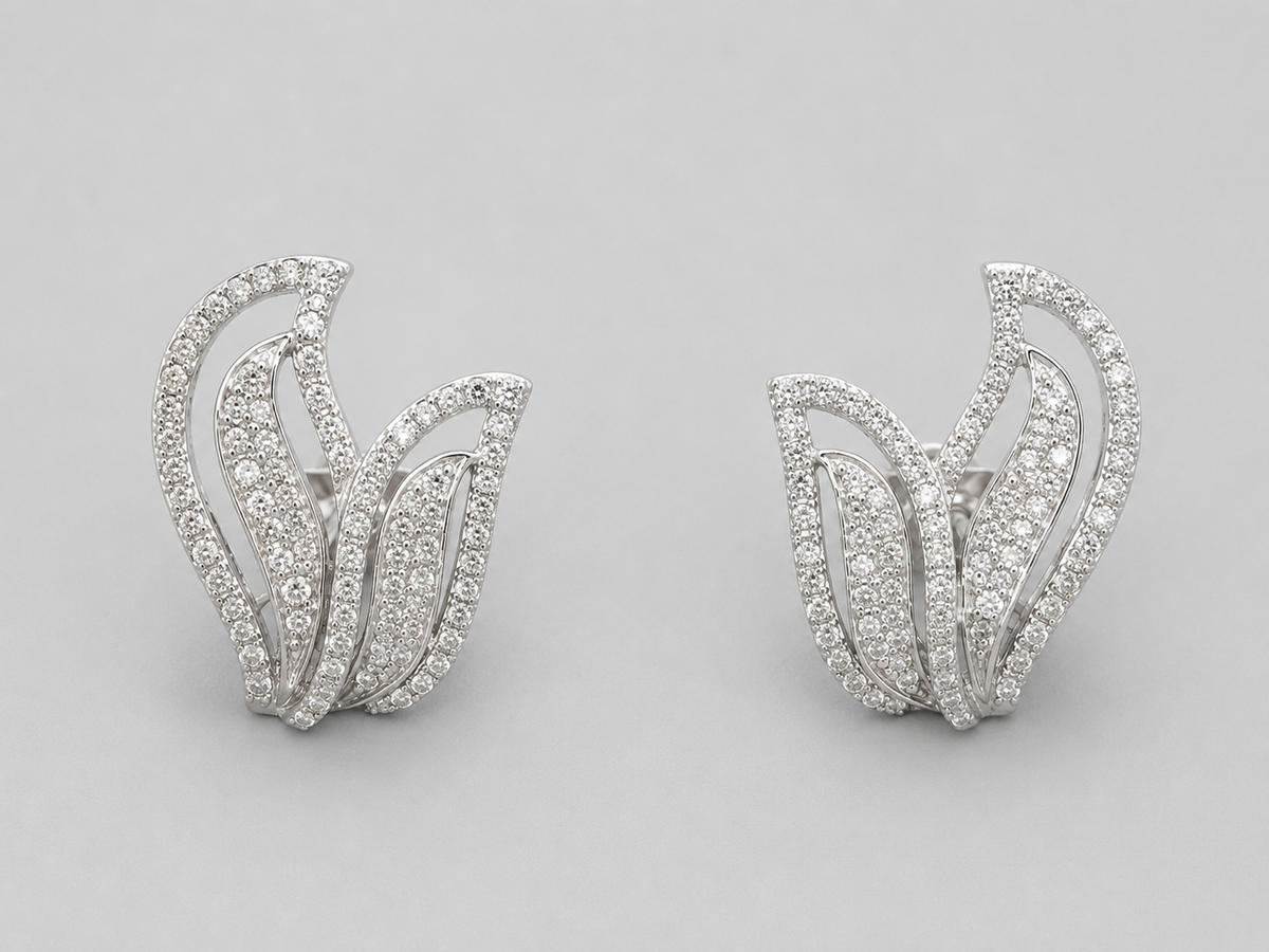 0.60 CT Diamond Leaf Earrings in 14K White Gold