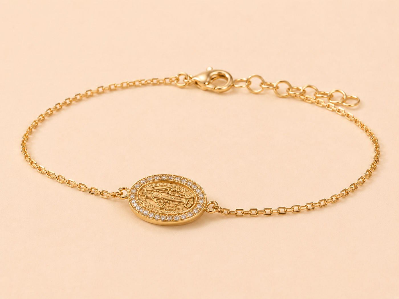 Diamond Virgin Mary Medallion Chain Bracelet