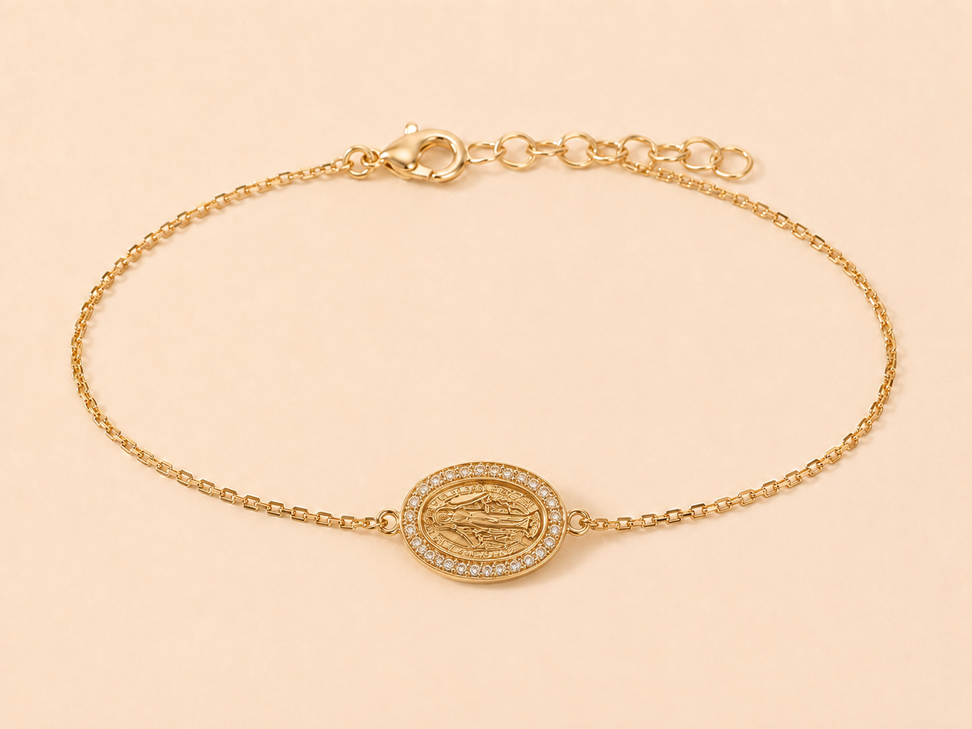 Diamond Virgin Mary Medallion Chain Bracelet