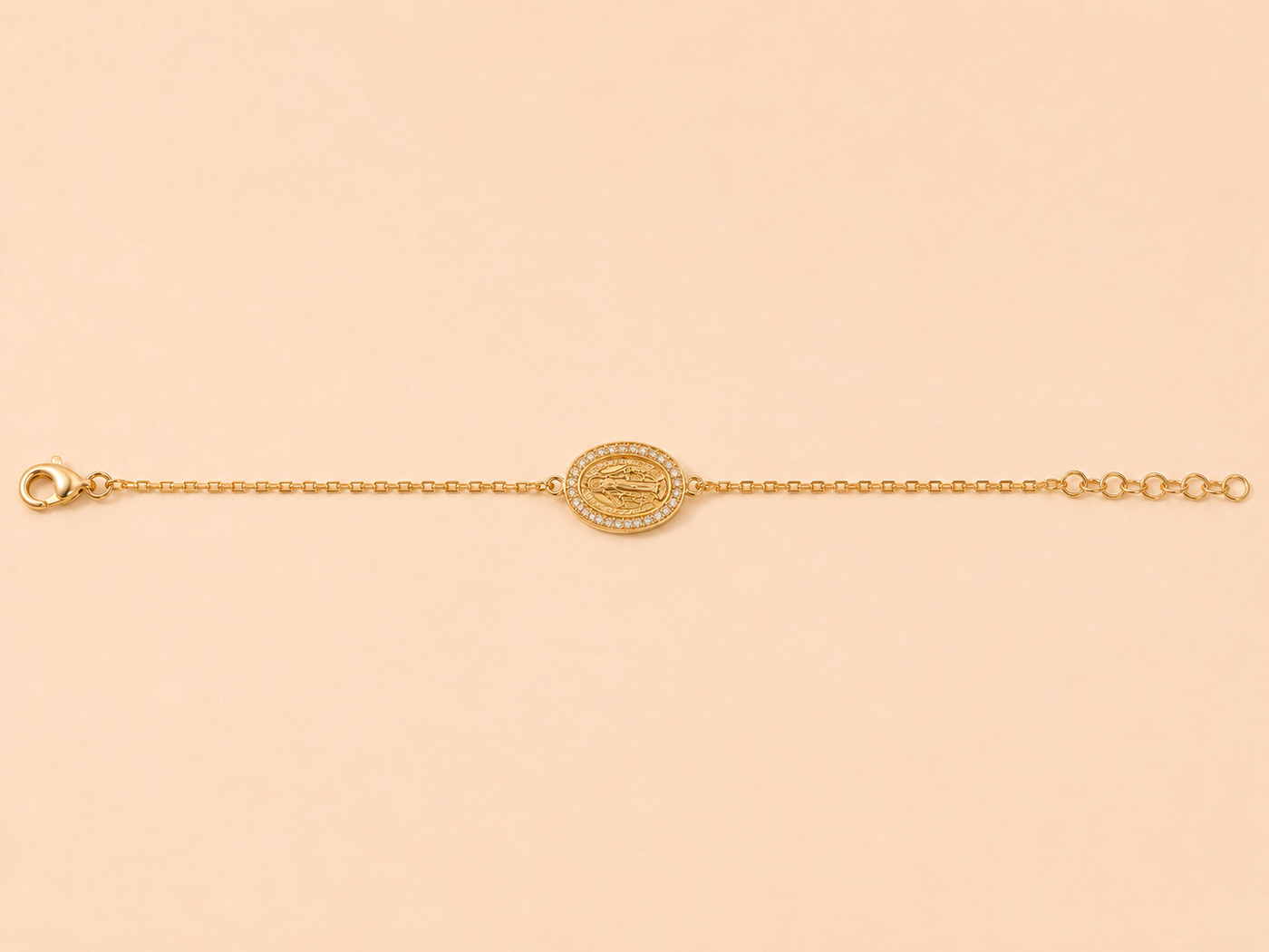 Diamond Virgin Mary Medallion Chain Bracelet