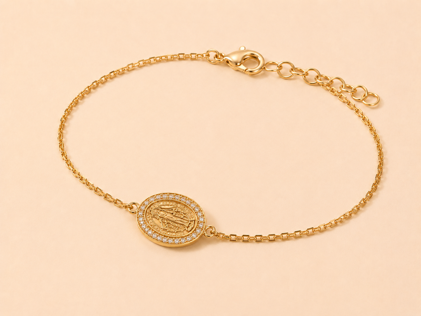 Diamond Virgin Mary Medallion Chain Bracelet