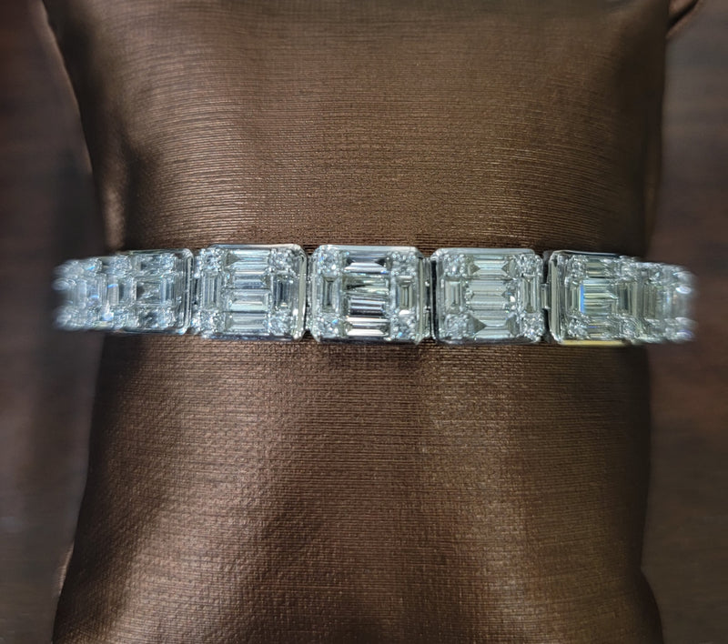 white gold diamond bracelet square shaped tennis with baguette