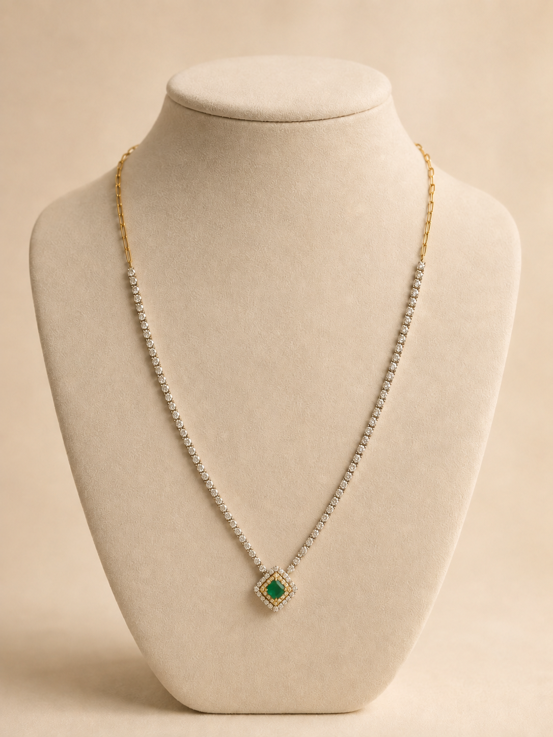 2.75 CT Natural Diamond & 0.65 CT Emerald Two-Tone Necklace