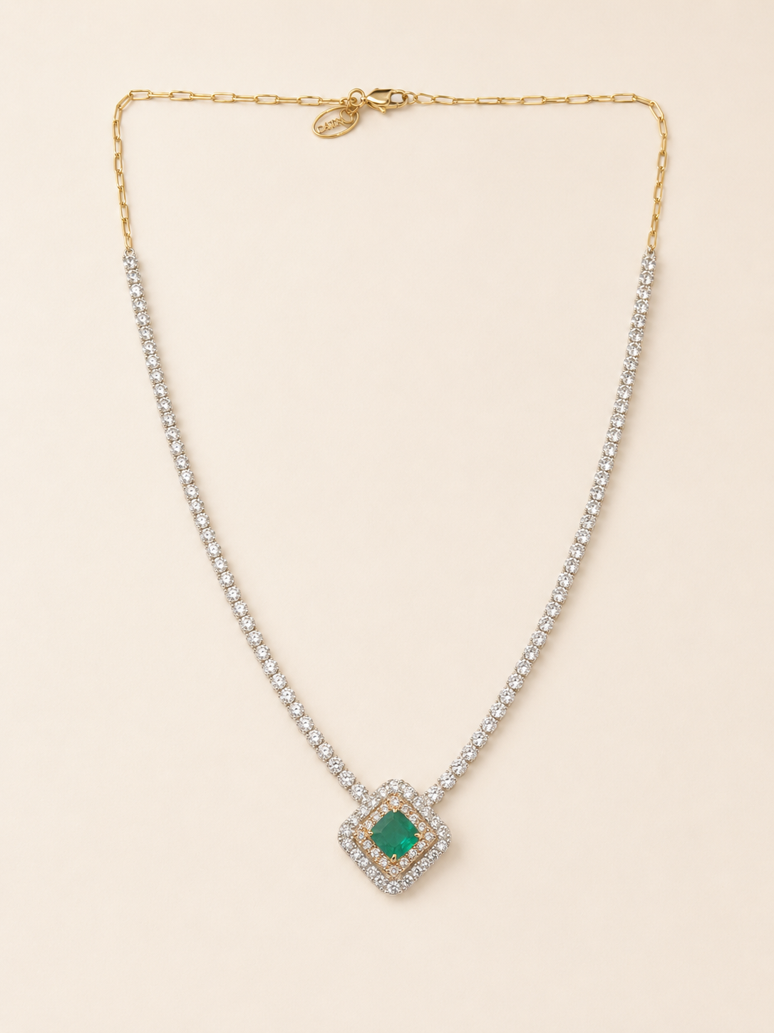 2.75 CT Natural Diamond & 0.65 CT Emerald Two-Tone Necklace